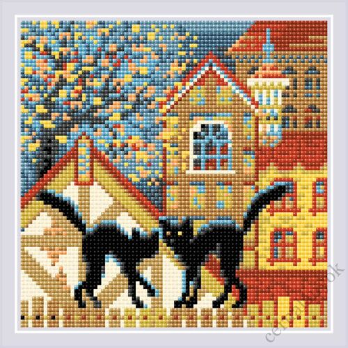 Diamond Mosaic készlet - Macskák város és ősz