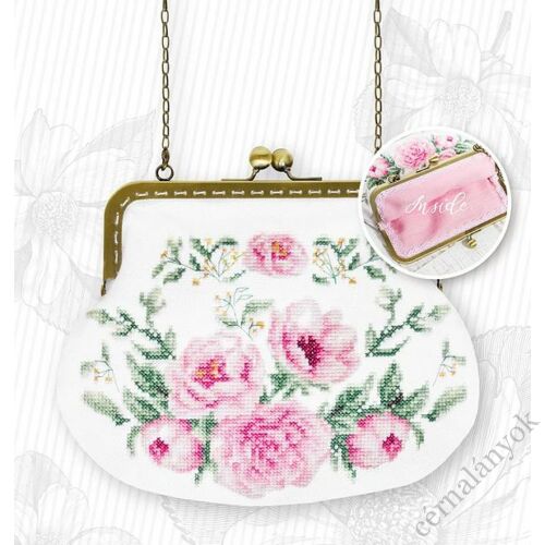 Rózsaszín rózsás keresztszemes táska