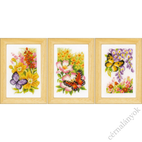 Pillangók és virágok - 3 darabos Vervaco keresztszemes készlet