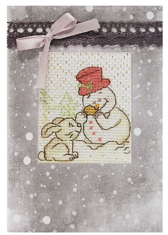 Hímezhető képeslap - hóember nyuszival