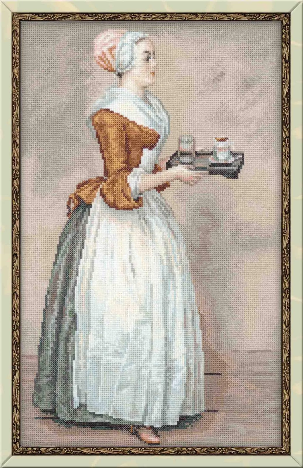 Csokoládé (Chocolate) - J.E. Liotard festménye alapján keresztszemes készlet